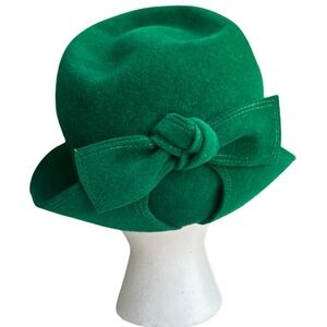 🍸 Vintage Retro 40s 50s Duby New York Green Felt Hat with Bow